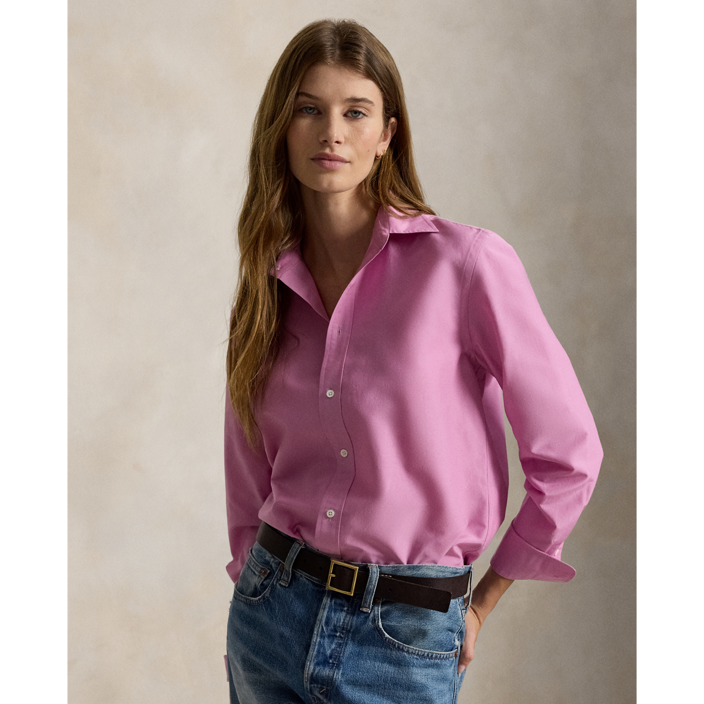 Женская рубашка Ralph Lauren Relaxed Fit Cotton-Silk, цвет: Пляжный розовый — фото 4