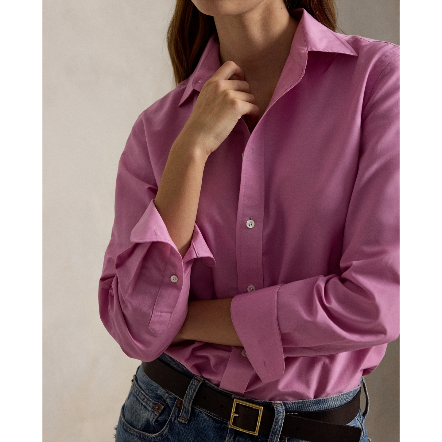 Женская рубашка Ralph Lauren Relaxed Fit Cotton-Silk, цвет: Пляжный розовый — фото 3