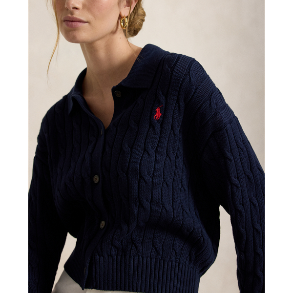 Polo Ralph Lauren 케이블 코튼 폴로 칼라 카디건 헌터 네이비 6