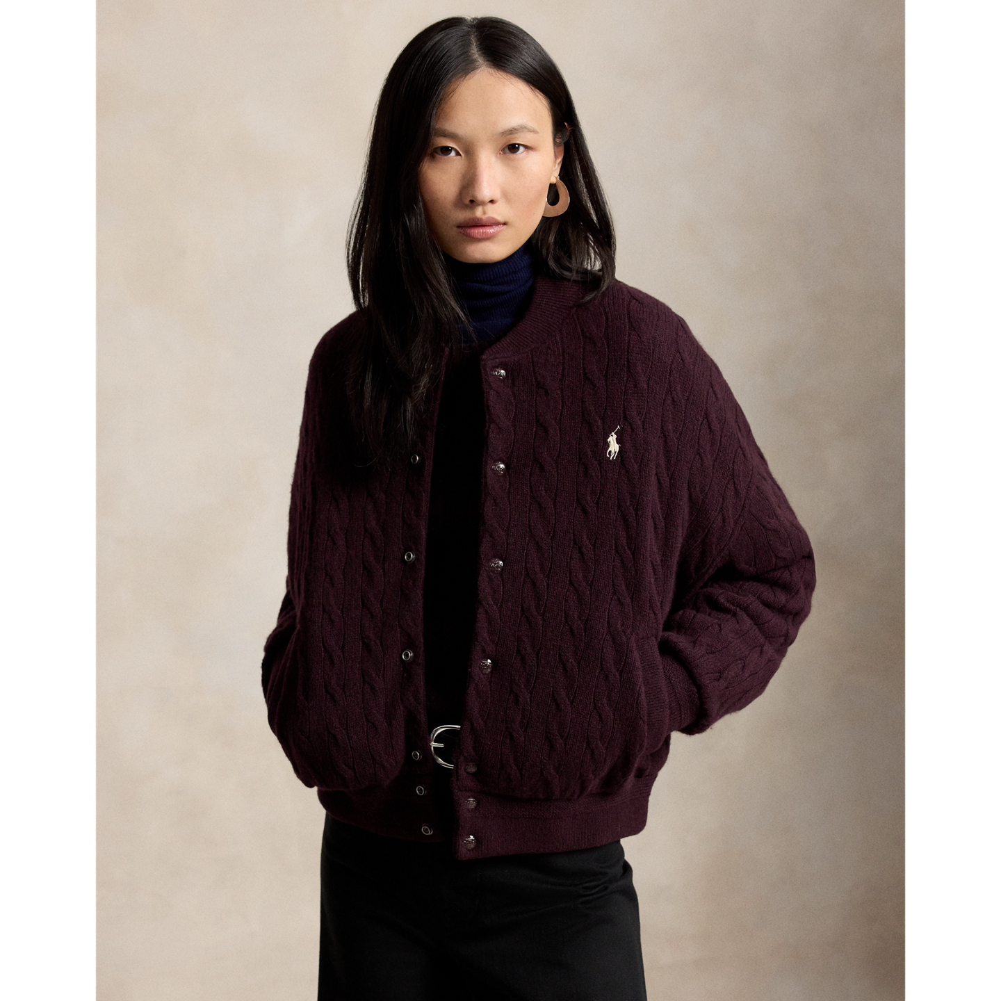Женская куртка Polo Ralph Lauren Cable-Knit Wool-Cashmere Snapped, цвет: Меланжевый — фото 4