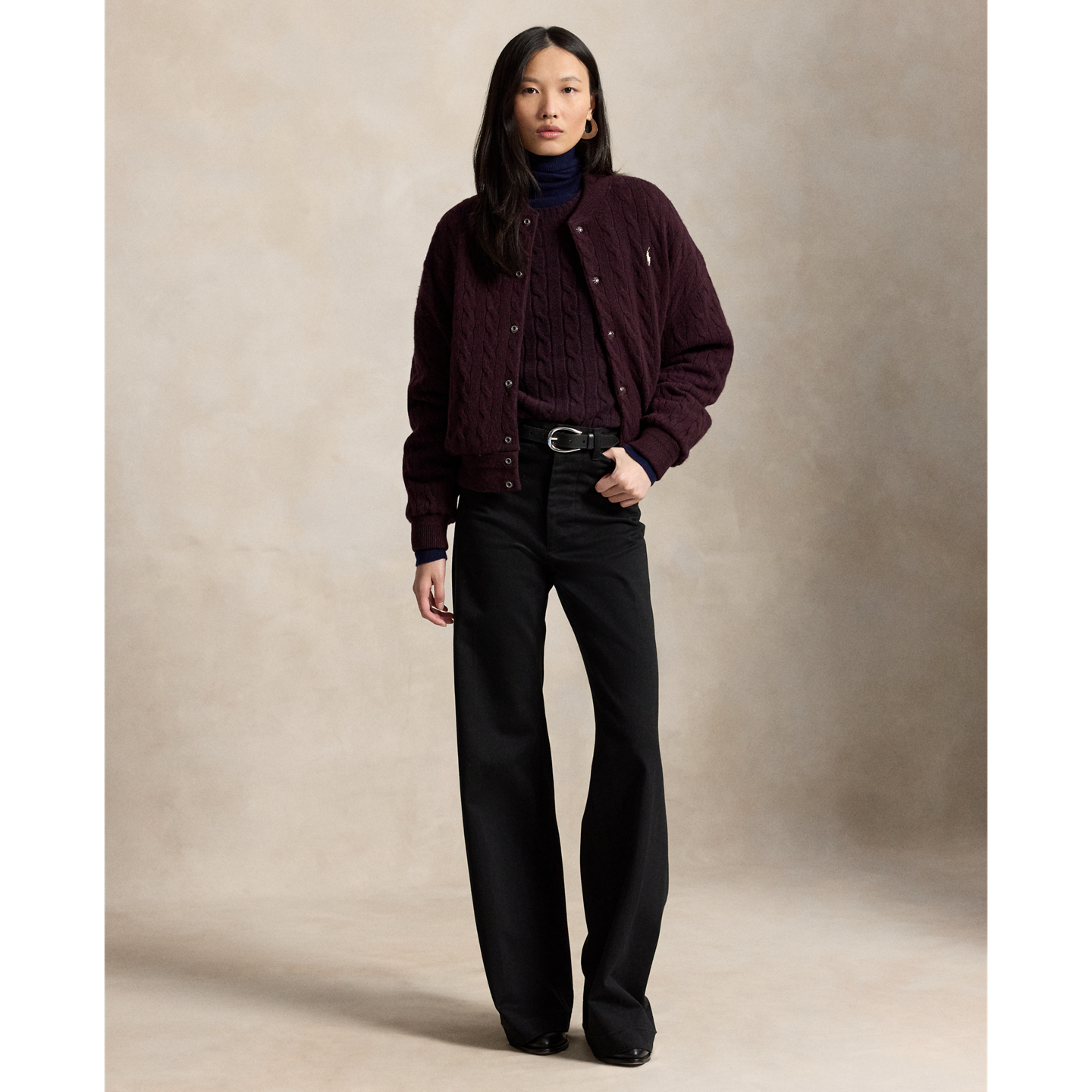 Женская куртка Polo Ralph Lauren Cable-Knit Wool-Cashmere Snapped, цвет: Меланжевый — фото 1