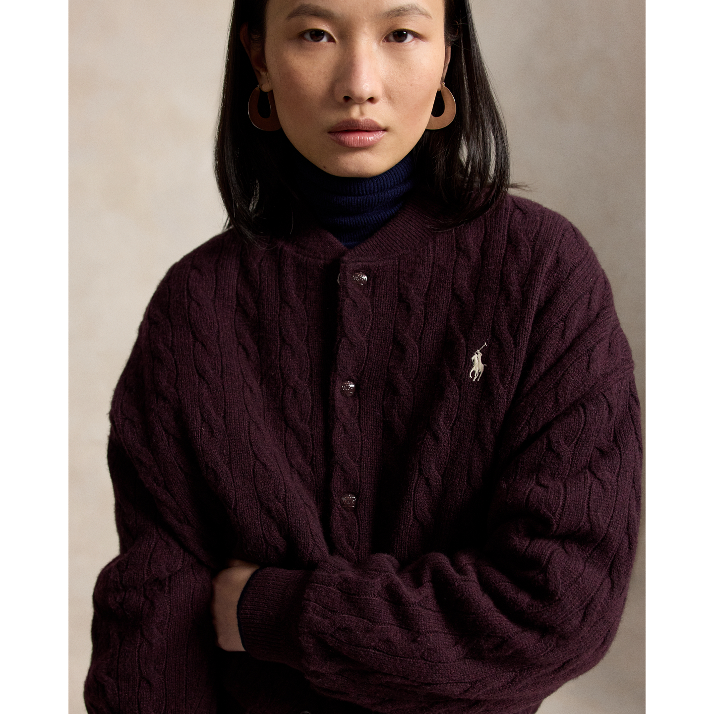 Женская куртка Polo Ralph Lauren Cable-Knit Wool-Cashmere Snapped, цвет: Меланжевый — фото 3