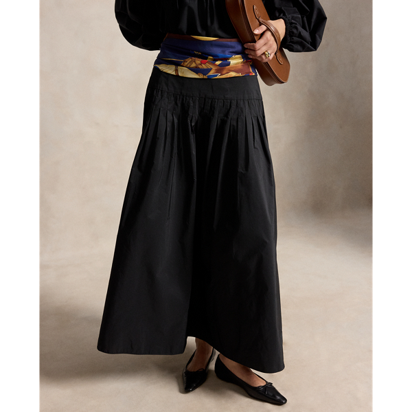 Pleated Taffeta Maxi Skirt