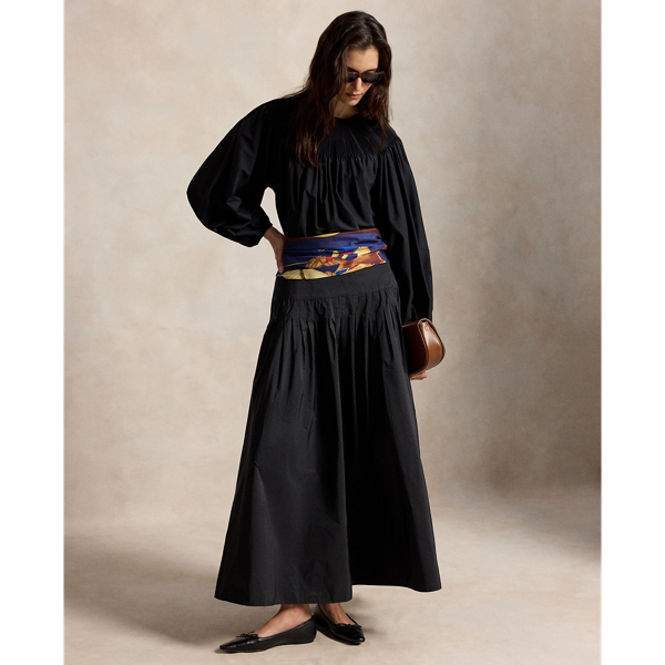 Pleated Taffeta Maxi Skirt