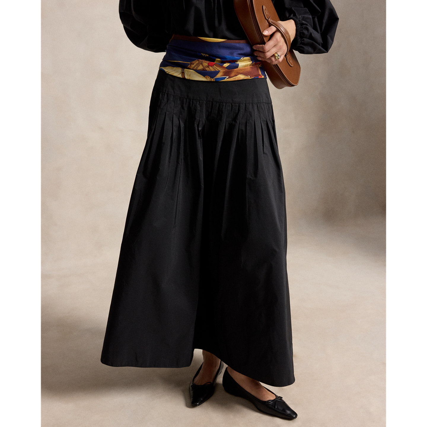 Женские юбки Polo Ralph Lauren Pleated Taffeta Maxiskirt, цвет: Чёрный — фото 1