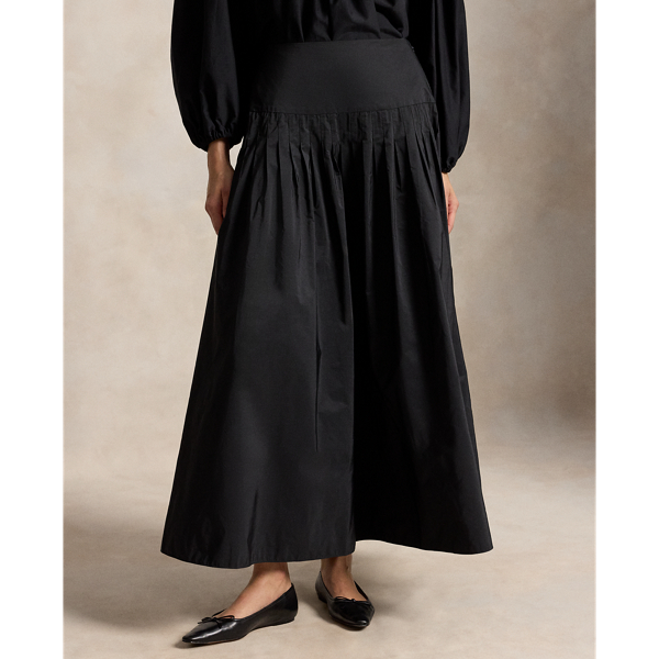 Pleated Taffeta Maxi Skirt