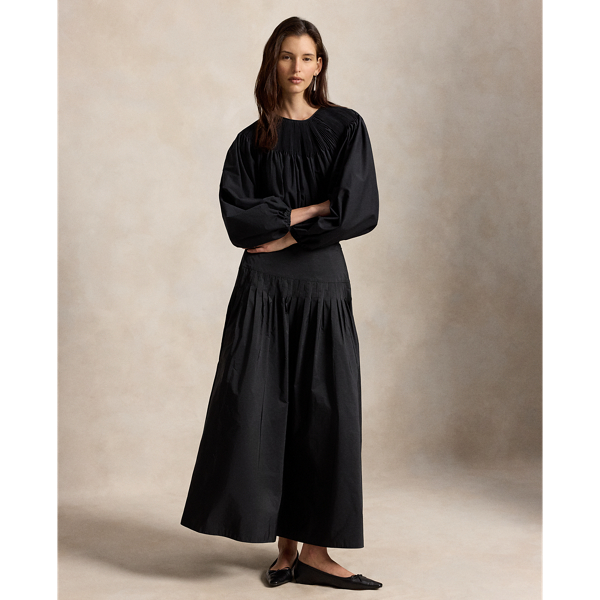 Pleated Taffeta Maxi Skirt