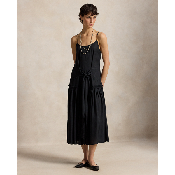 Sash-Tie Twill Dress