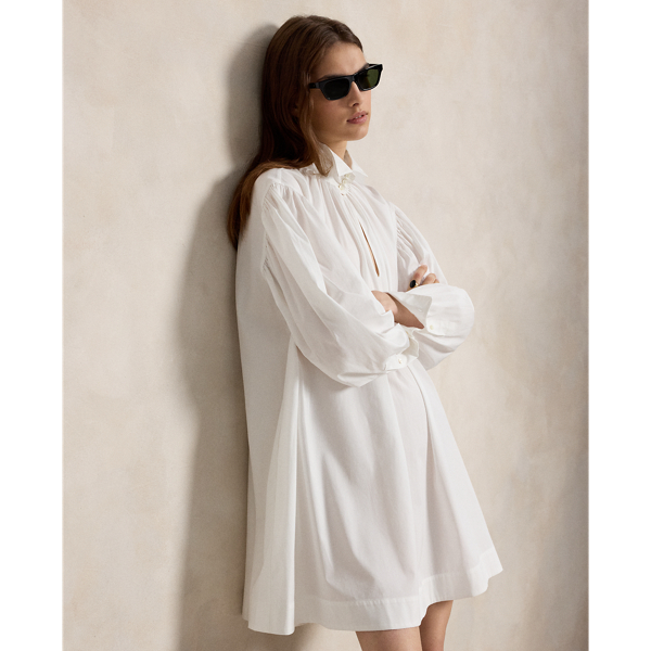 Pleated Poplin Trapeze Shirtdress