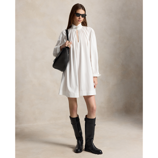 Pleated Poplin Trapeze Shirtdress