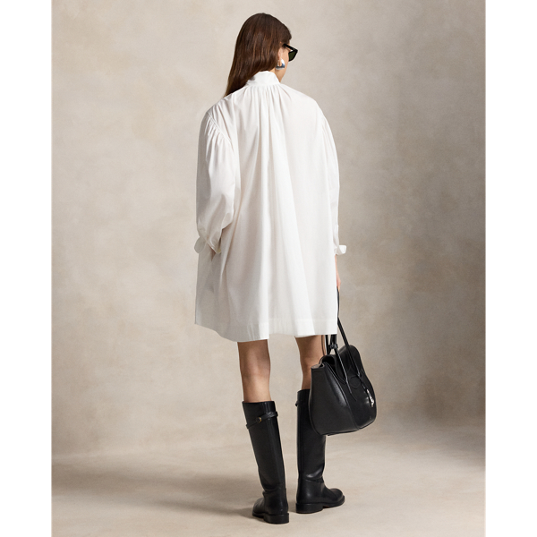 Pleated Poplin Trapeze Shirtdress