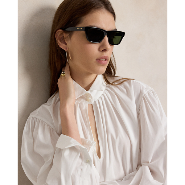 Pleated Poplin Trapeze Shirtdress