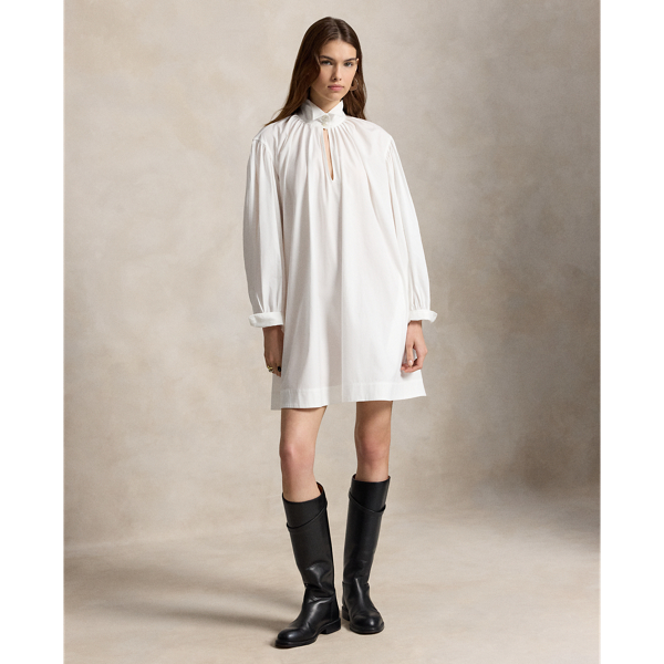 Pleated Poplin Trapeze Shirtdress