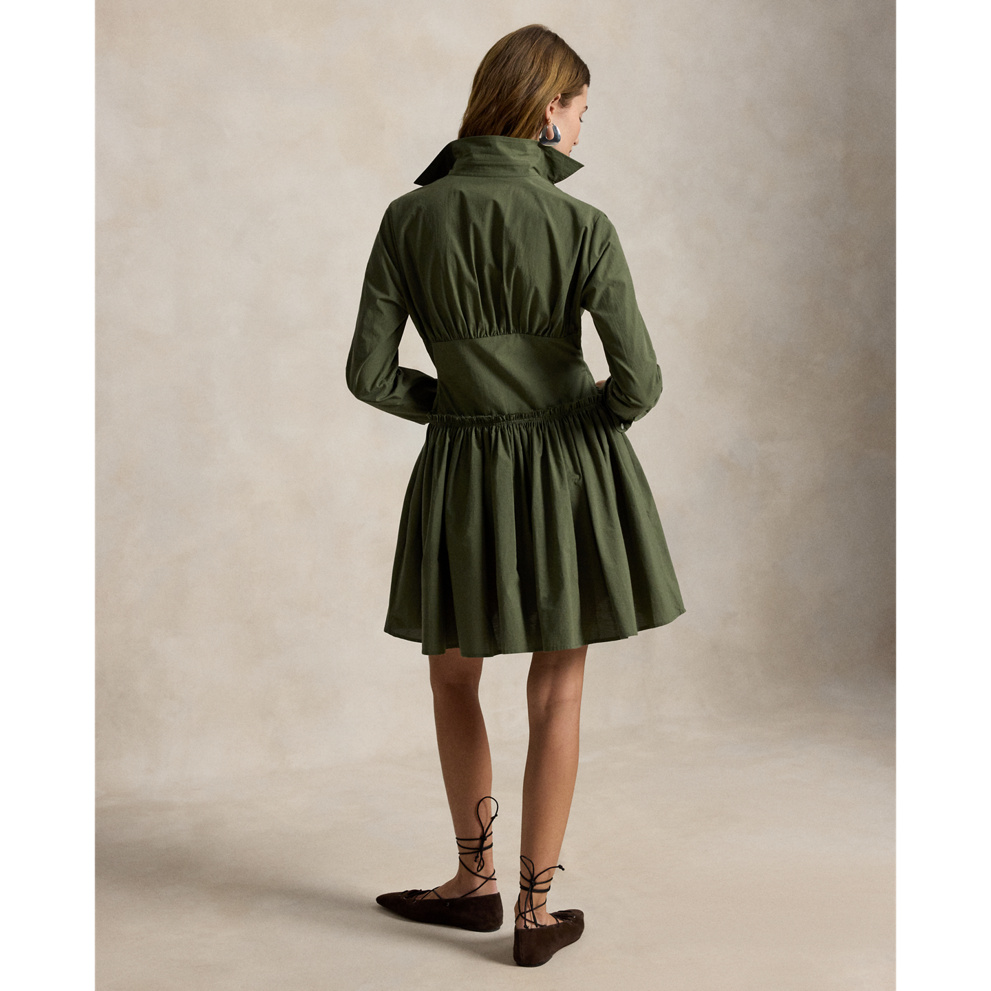 Женское платье Ralph Lauren Paneled Cotton Canvas Mini Shirtdress, цвет: Оливковый — фото 2