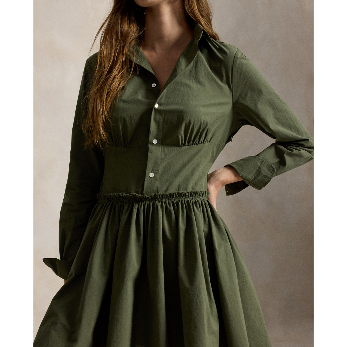 Женское платье Ralph Lauren Paneled Cotton Canvas Mini Shirtdress, цвет: Оливковый — фото 3