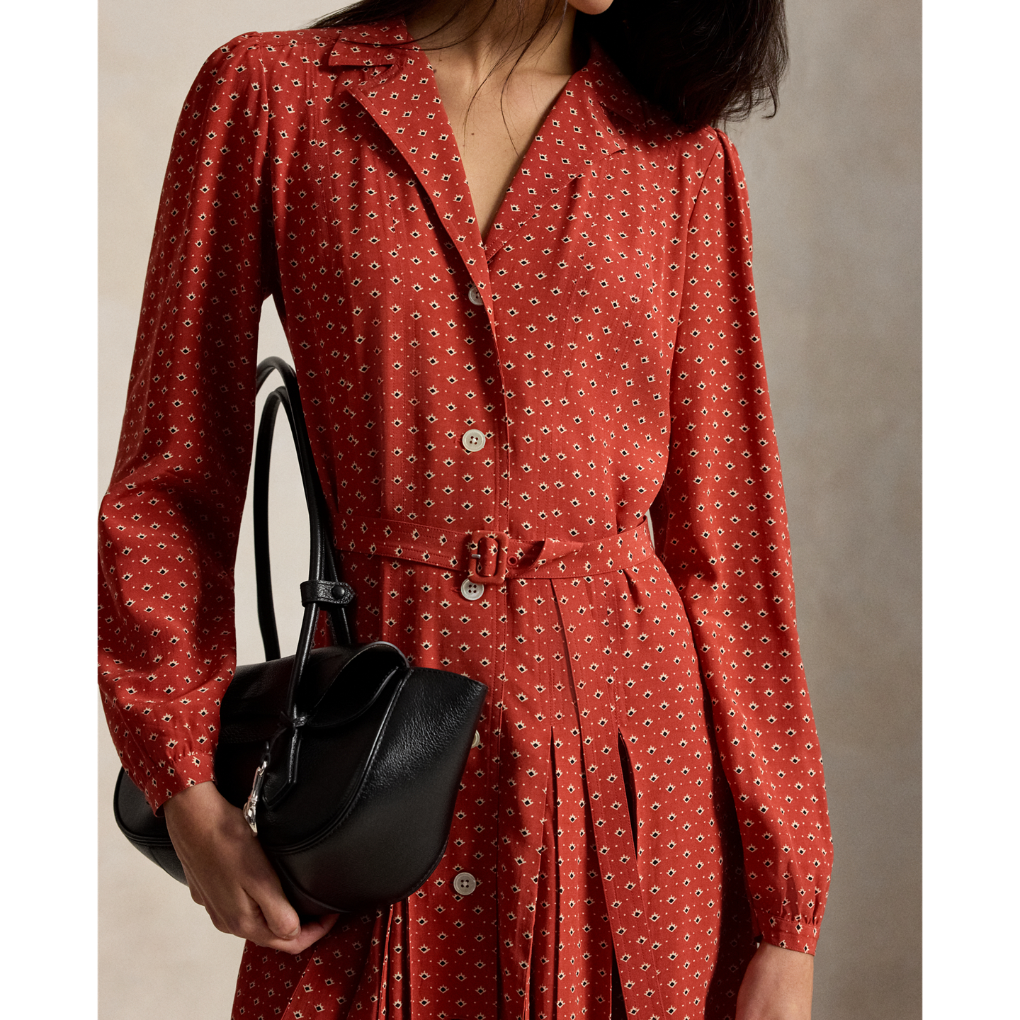Женское платье Ralph Lauren Silk Mini Shirtdress, цвет: Красный / Кремовый разноцветный — фото 3