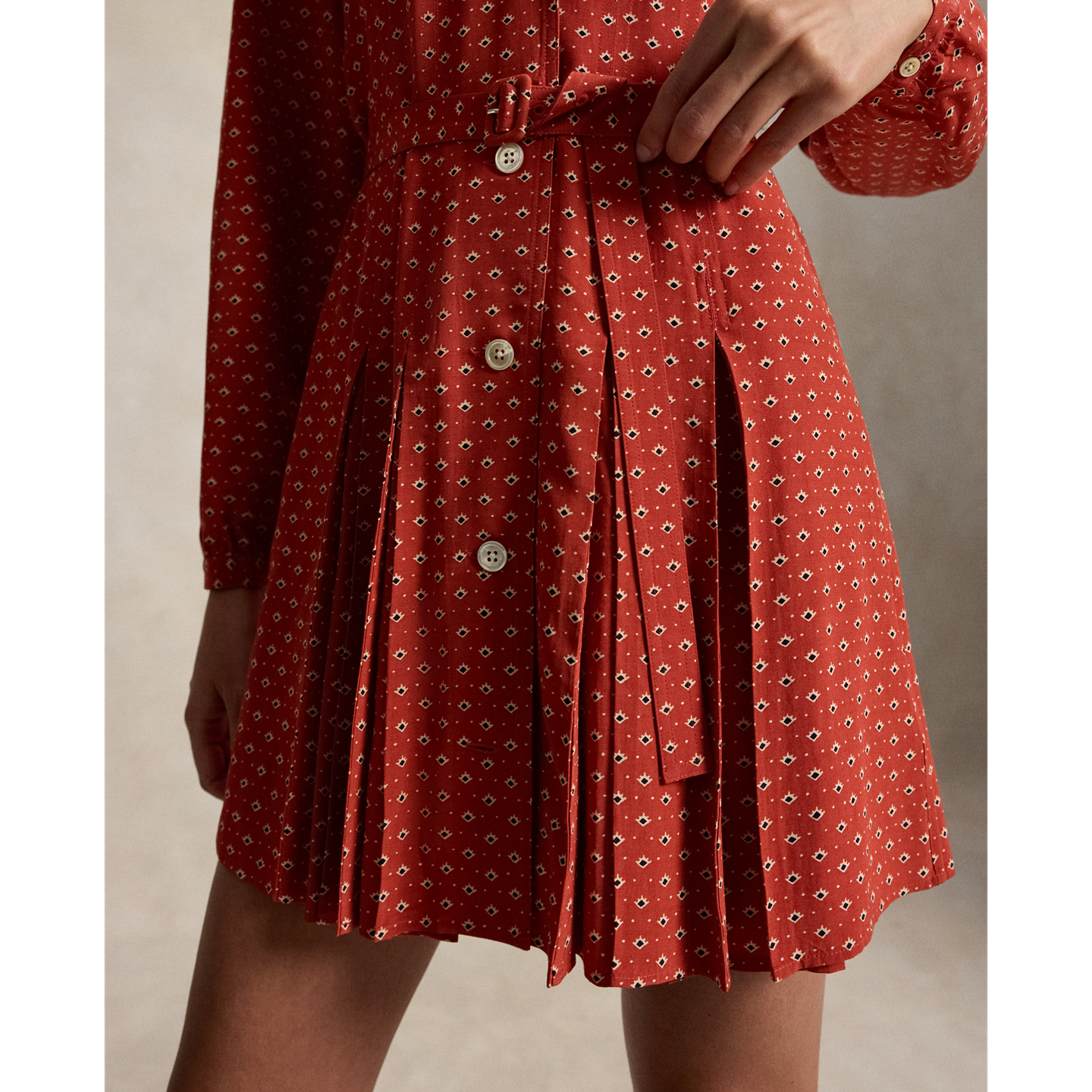 Женское платье Ralph Lauren Silk Mini Shirtdress, цвет: Красный / Кремовый разноцветный — фото 4