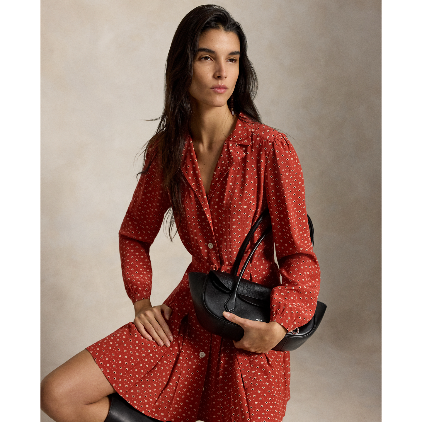 Женское платье Ralph Lauren Silk Mini Shirtdress, цвет: Красный / Кремовый разноцветный — фото 5