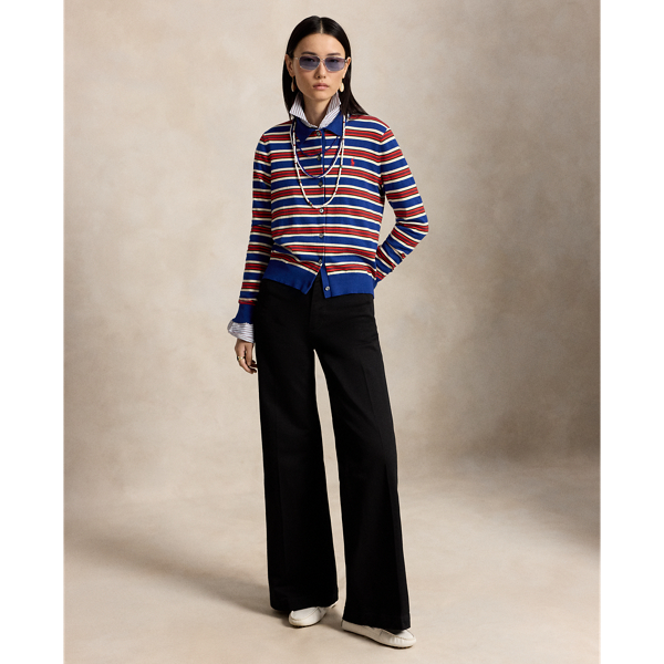 Cardigan ray&eacute; &agrave; col polo
