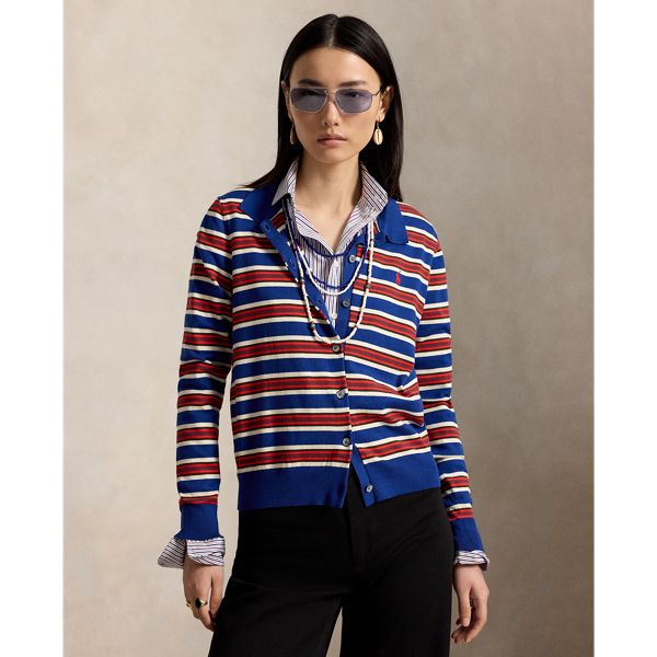 Cardigan ray&eacute; &agrave; col polo