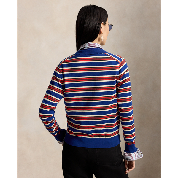 Cardigan ray&eacute; &agrave; col polo