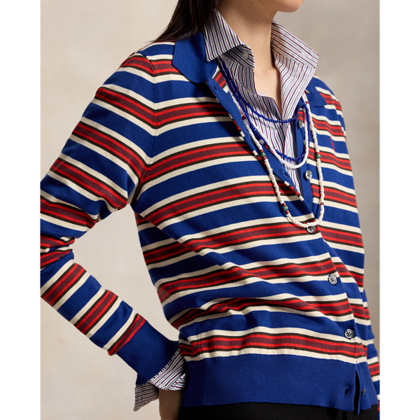 Cardigan ray&eacute; &agrave; col polo