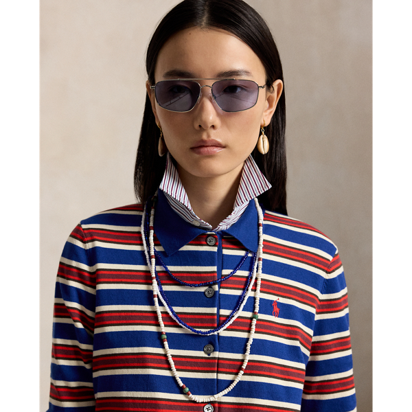 Cardigan ray&eacute; &agrave; col polo