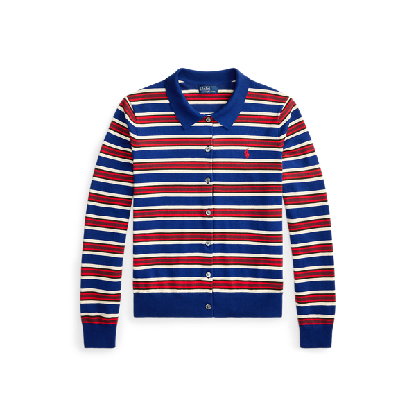Cardigan ray&eacute; &agrave; col polo