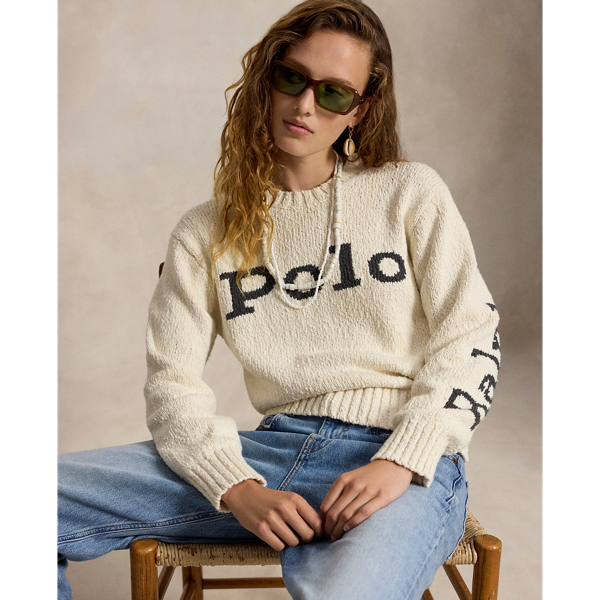 Pull logo &agrave; col rond en coton