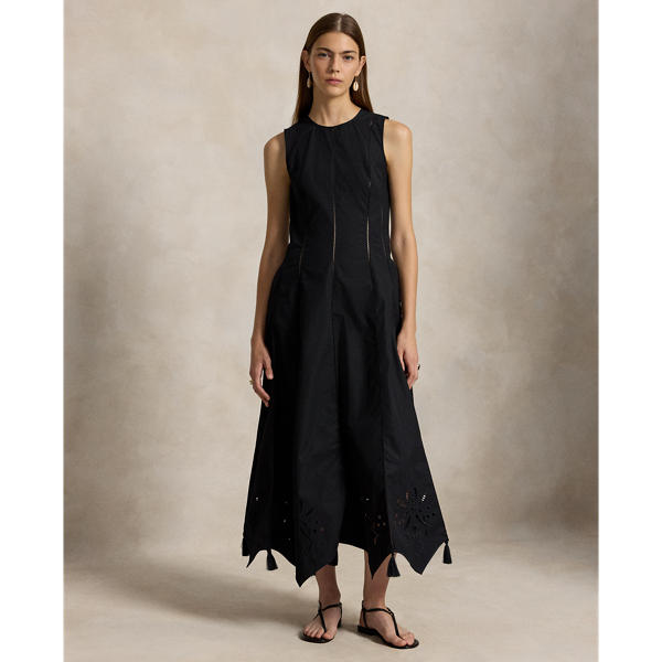 Embroidered Scalloped-Hem Dress