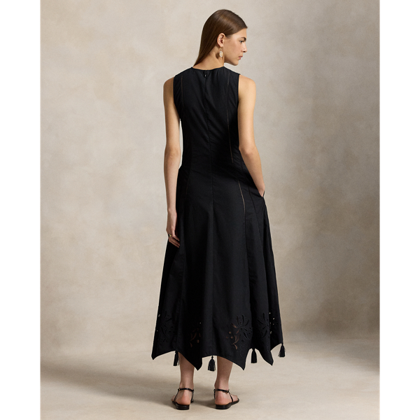 Embroidered Scalloped-Hem Dress