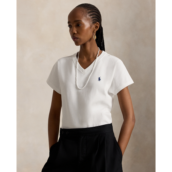 Shrunken fit katoenen T-shirt met V-hals