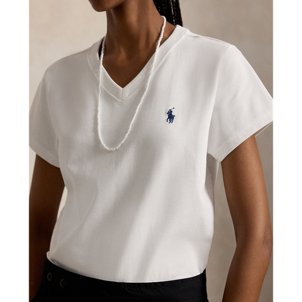 Shrunken fit katoenen T-shirt met V-hals