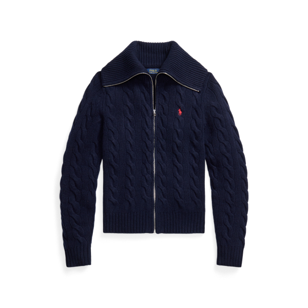 Cable-Knit Wool-Cashmere Zip Cardigan