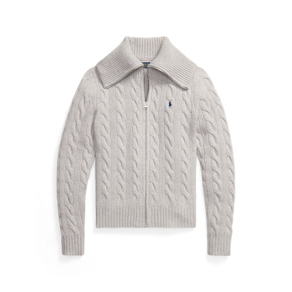 Cable-Knit Wool-Cashmere Zip Cardigan