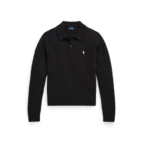 Polo Black Cable Wool-Cashmere Polo-Collar Jumper Polo Ralph Lauren 1