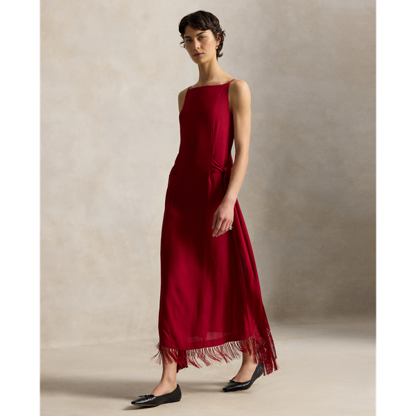 Side-Tie Fringe Column Dress