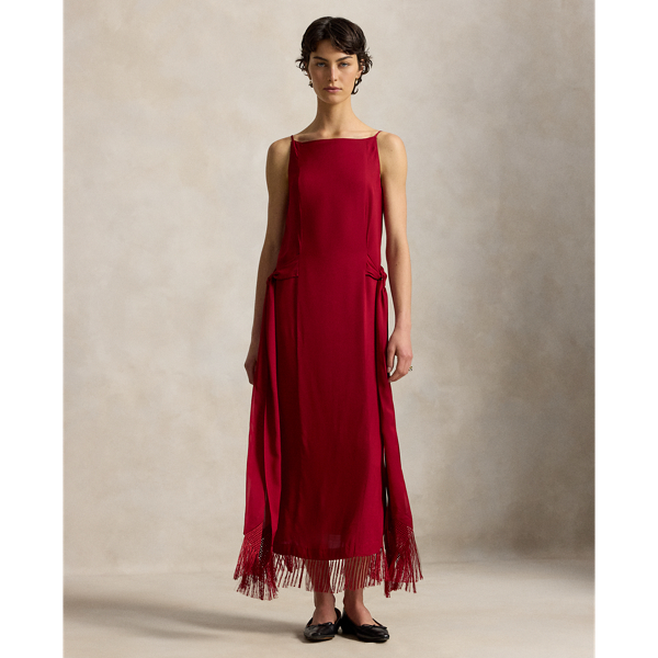 Side-Tie Fringe Column Dress