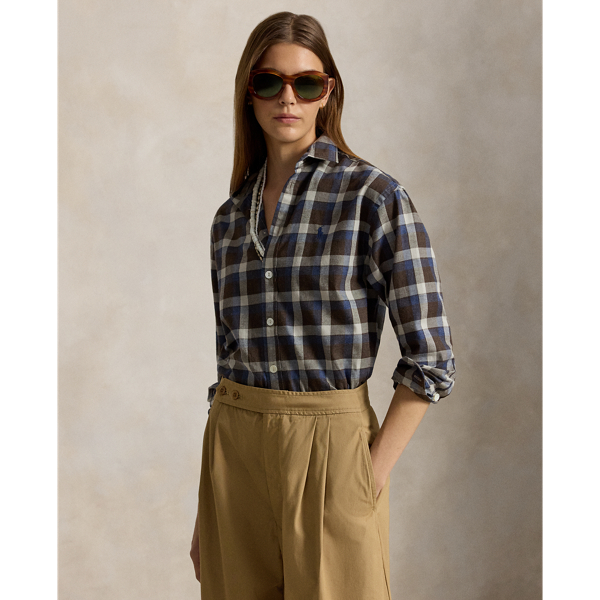 Relaxed Fit Plaid Cotton Twill Shirt