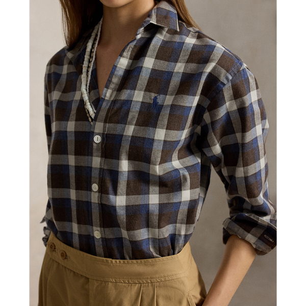 Relaxed Fit Plaid Cotton Twill Shirt