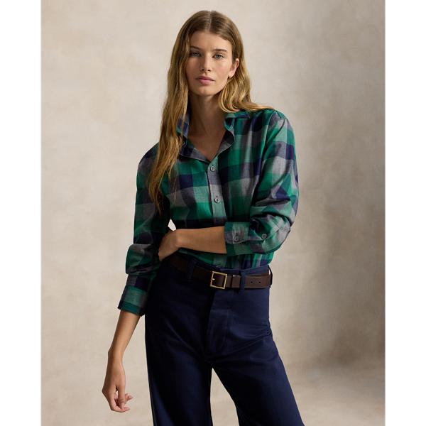 Oversize Fit Plaid Cotton Twill Shirt