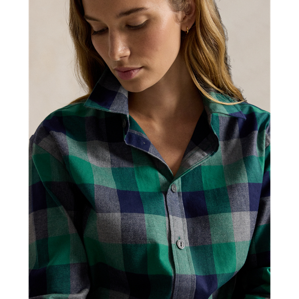 Oversize Fit Plaid Cotton Twill Shirt