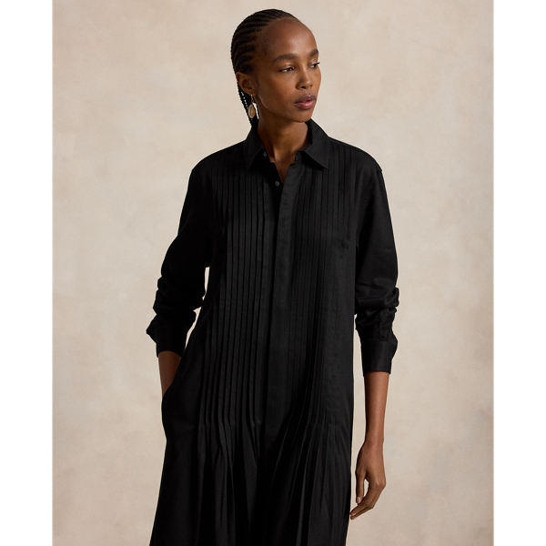 Pleated-Bib Shirtdress