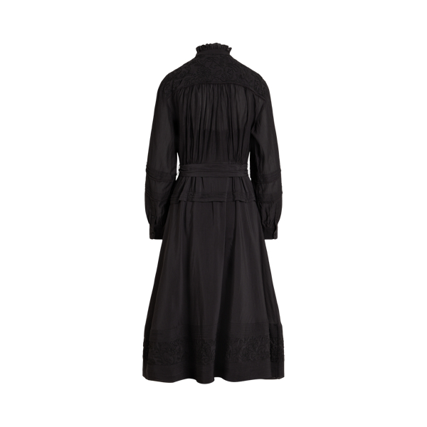 Embroidered Bib-Front Voile Dress