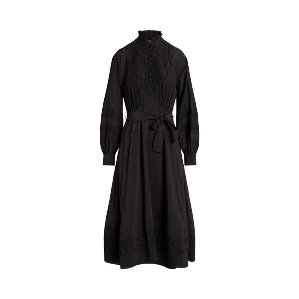 Embroidered Bib-Front Voile Dress