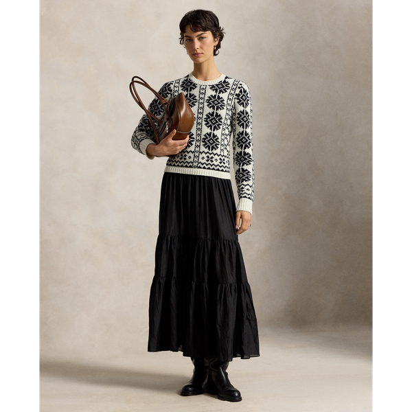 Knit-Bodice Silk Tiered Dress