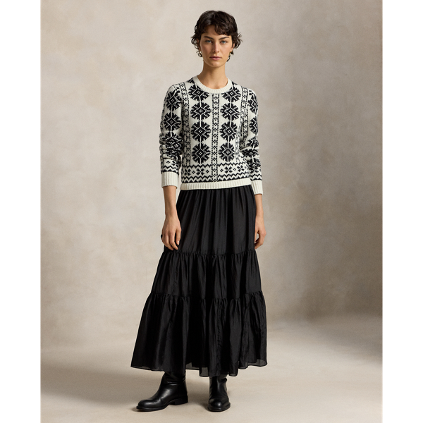 Knit-Bodice Silk Tiered Dress
