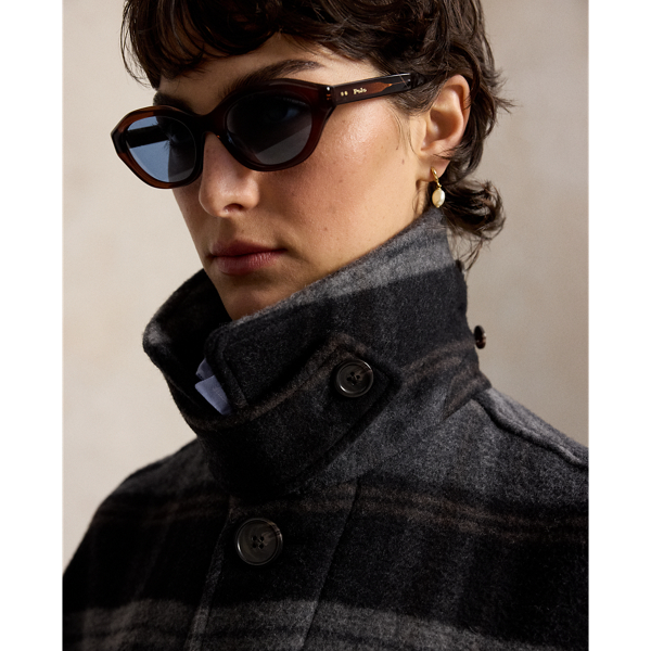 Plaid Wool Scarf-Collar Coat
