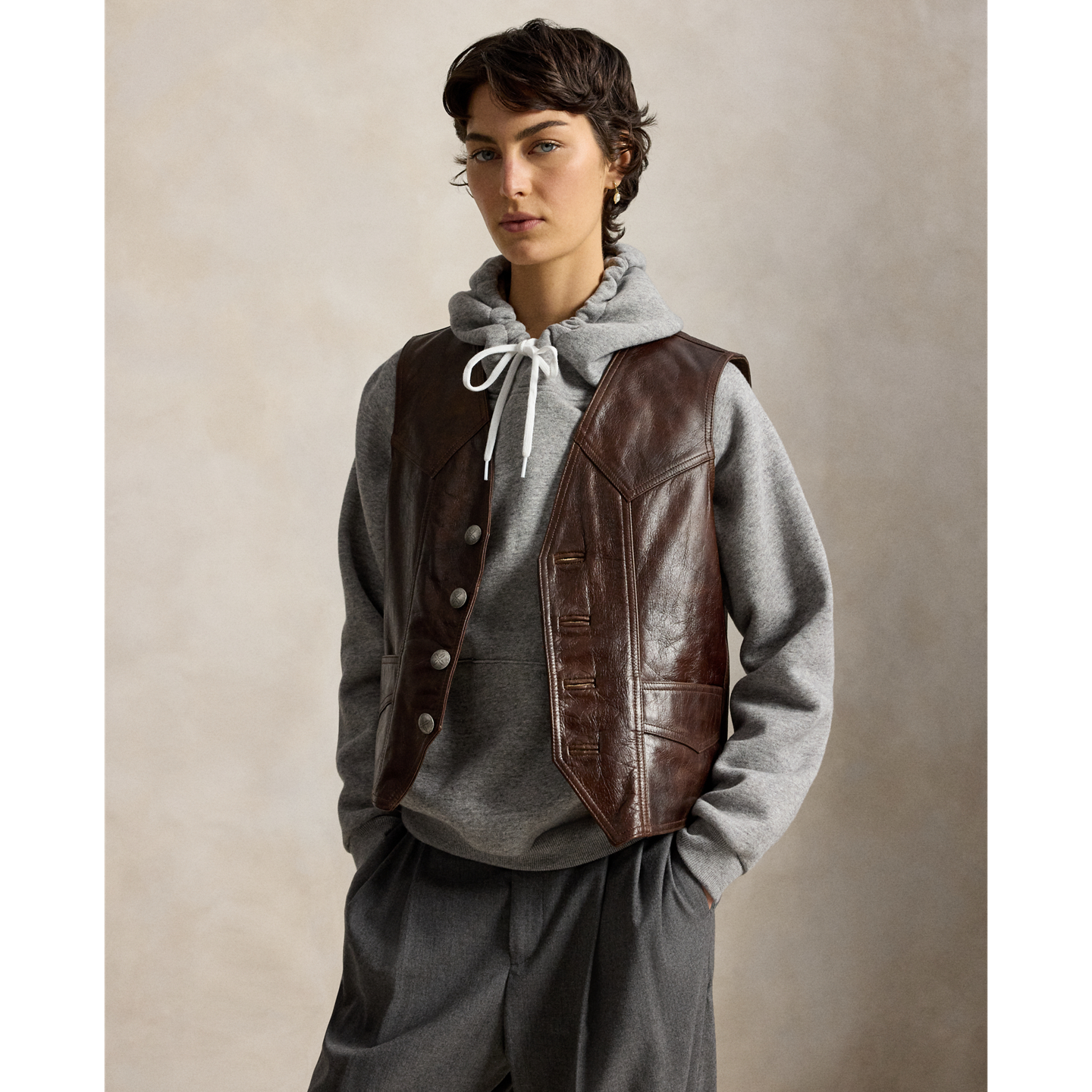 Женский жилет Polo Ralph Lauren Leather, цвет: Коричневый / Бежевый — фото 4