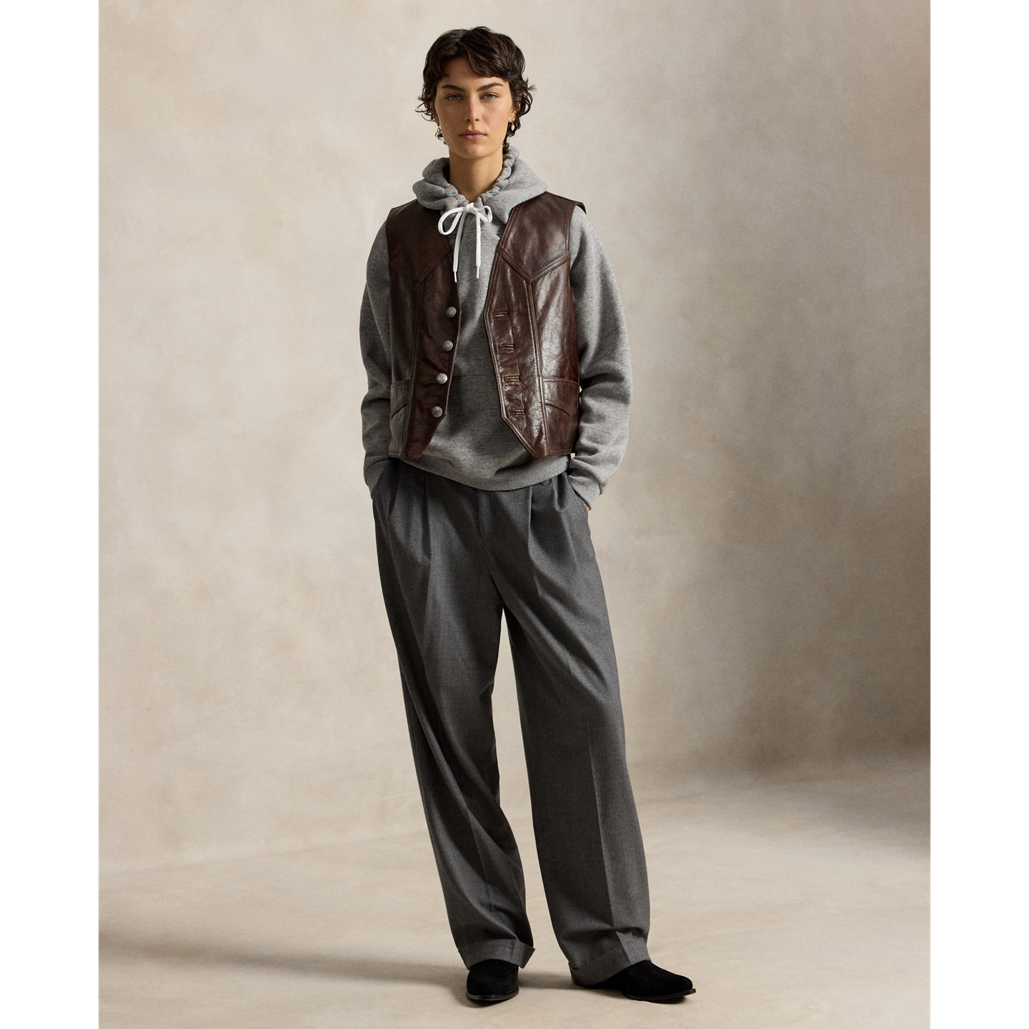 Женский жилет Polo Ralph Lauren Leather, цвет: Коричневый / Бежевый — фото 1